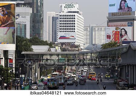 Busy road with pedestrian bridge, Ratchadamri Road, Pathum Wan, Bangkok, Thailand, Asia View Large Photo Image Stock Image - Busy road with pedestrian bridge, Ratchadamri Road, Pathum Wan, Bangkok, Thailand, Asia. Fotosearch