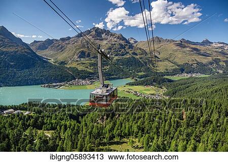 Cable car to Piz Corvatsch with Lake Silvaplana, Silvaplana, Inn Valley, Bernina Alps, Upper Engadine, Engadine, Grisons, Switzerland, Europe View Large Photo Image Stock Image - Cable car to Piz Corvatsch with Lake Silvaplana, Silvaplana, Inn Valley, Bernina Alps, Upper Engadine, Engadine, Grisons, Switzerland, Europe. Fotosearch