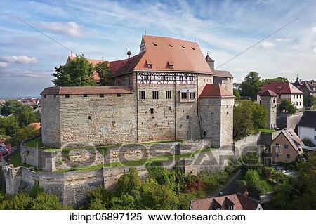 Stock Photography - Cadolzburg, outdated also Kadolzburg, colloquially Sporch, or also Kalschburch, aerial view, market Cadolzburg, Middle Franconia, Franconia, Bavaria, Germany, Europe. Fotosearch