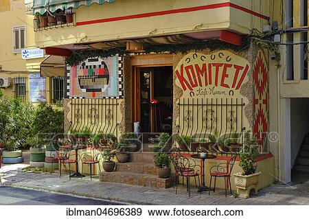 Stock Photo - Café Komiteti, downtown, Tirana, Albania, Europe. Fotosearch