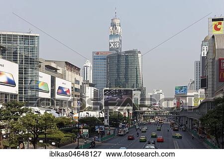 Car traffic on Ratchadamri Road, left Central World Shopping Center, Pathum Wan, Bangkok, Thailand, Asia View Large Photo Image Stock Photo - Car traffic on Ratchadamri Road, left Central World Shopping Center, Pathum Wan, Bangkok, Thailand, Asia. Fotosearch