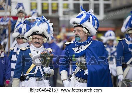Stock Photo - Carnevalist group, blaue Funken, Carnival Monday procession, Cologne, North Rhine-Westphalia, Germany, Europe. Fotosearch