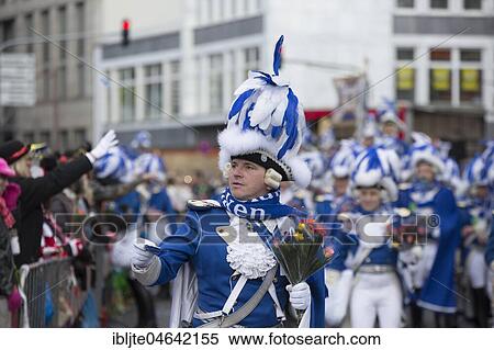 Stock Photography - Carnevalist group, blaue Funken, Carnival Monday procession, Cologne, North Rhine-Westphalia, Germany, Europe. Fotosearch