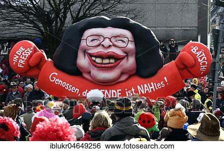 Stock Photograph - Carnival parade with theme cars by wagon builder Jaques Tilly, SPD, Andrea Nahles: Comrades, the end is Nahles, Düsseldorf, North Rhine-Westphalia, Germany, Europe. Fotosearch
