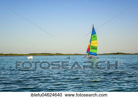 Stock Image - Catamaran in Bacalar lagoon, Quintana Roo, Mexico, Central America. Fotosearch