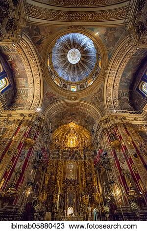 Stock Image - Chancel with high altar, vault decorated with gold and ornaments, Basilica de San Juan de Dios, Granada, Andalusia, Spain, Europe. Fotosearch