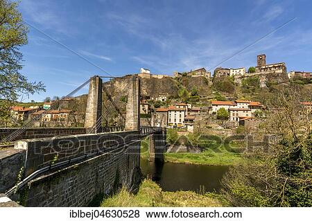Stock Photo - Chilhac village in Haut-Allier region. Bridge on river Allier, Haute Loire departement, Auvergne, France, Europe. Fotosearch