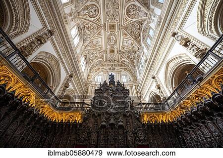 Stock Photo - Choir, decorated and gilded choir stalls with vaulted ceilings, Mezquita-Catedral de Córdoba or Cathedral of the Conception of Our Lady, Córdoba, Cordoba Province, Andalusia, Spain, Europe. Fotosearch