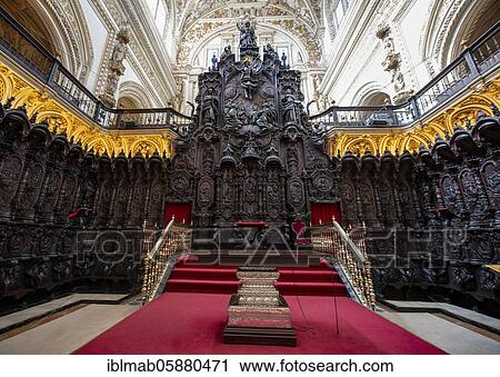 Choir room, choir stalls decorated with gold, Mezquita-Catedral de Córdoba or Cathedral of the Conception of Our Lady, Córdoba, Province of Cordoba, Andalusia, Spain, Europe View Large Photo Image Stock Image - Choir room, choir stalls decorated with gold, Mezquita-Catedral de Córdoba or Cathedral of the Conception of Our Lady, Córdoba, Province of Cordoba, Andalusia, Spain, Europe. Fotosearch