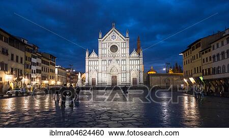 Stock Image - Church Basilica of Santa Croce in the dawn, Piazza di Santa Croce, Florence, Tuscany, Italy, Europe. Fotosearch