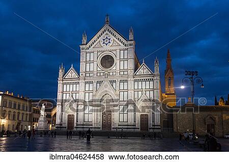 Stock Photo - Church Basilica of Santa Croce in the dawn, Piazza di Santa Croce, Florence, Tuscany, Italy, Europe. Fotosearch