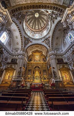Stock Photo - Church, interior with sanctuary, with gold and ornate ceiling, Parroquia de Santos Justo y Pastor, Granada, Andalusia, Spain, Europe. Fotosearch