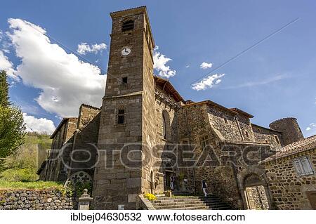 Stock Image - Church of Romaneque abbaye of Pebrac village, Haute Loire departement, Auvergne, France, Europe. Fotosearch