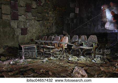 Cinema chairs in a destroyed building, ghost town Prypyat in the Chernobyl region, Prypyat, Kiev Oblast, Ukraine, Europe View Large Photo Image Stock Image - Cinema chairs in a destroyed building, ghost town Prypyat in the Chernobyl region, Prypyat, Kiev Oblast, Ukraine, Europe. Fotosearch
