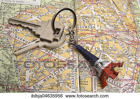 Stock Photograph - City map of Paris with Keys, real estate market concept, France, Europe. Fotosearch