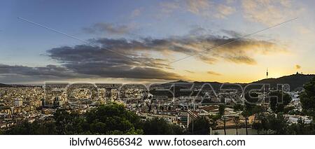 City panorama, city view at sunset, view from Turó de les Tres Creus in Park Güell, Barcelona, Catalonia, Spain, Europe View Large Photo Image Stock Image - City panorama, city view at sunset, view from Turó de les Tres Creus in Park Güell, Barcelona, Catalonia, Spain, Europe. Fotosearch