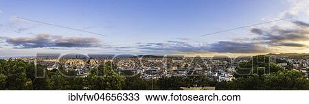 City panorama, city view, view from Turó de les Tres Creus in Park Güell, Barcelona, Catalonia, Spain, Europe View Large Photo Image Stock Image - City panorama, city view, view from Turó de les Tres Creus in Park Güell, Barcelona, Catalonia, Spain, Europe. Fotosearch