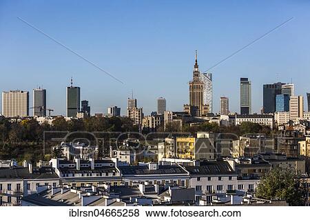 Stock Photo - City view, skyscrapers in the city centre with Palace of Culture and Science, Pałac Kultury i Nauki, Warsaw, Poland, Europe. Fotosearch