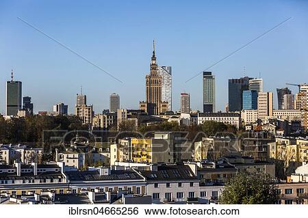 Stock Photograph - City view, skyscrapers in the city center, in the center of the Palace of Culture and Science, Pałac Kultury i Nauki, Warsaw, Poland, Europe. Fotosearch