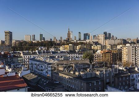 Stock Photography - City view, skyscrapers in the city center, in the center of the Palace of Culture and Science, Pałac Kultury i Nauki, Warsaw, Poland, Europe. Fotosearch