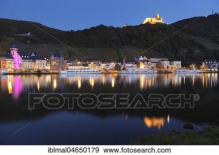 City view with ruined castle Landshut and Moselle, evening dusk, Bernkastel-Kues, Rhineland-Palatinate, Germany, Europe View Large Photo Image Stock Photo - City view with ruined castle Landshut and Moselle, evening dusk, Bernkastel-Kues, Rhineland-Palatinate, Germany, Europe. Fotosearch
