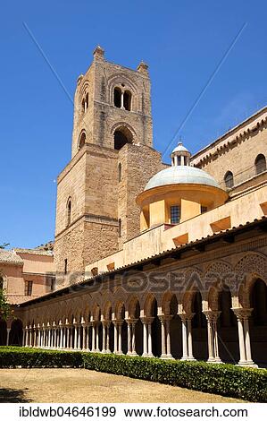 Cloister with decorated columns, Cathedral of Monreale, Cathedral of Santa Maria Nuova, Monreale, Sicily, Italy, Europe View Large Photo Image Stock Photo - Cloister with decorated columns, Cathedral of Monreale, Cathedral of Santa Maria Nuova, Monreale, Sicily, Italy, Europe. Fotosearch