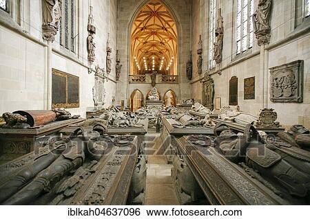 Stock Photograph - Collegiate church, burial ground in the choir, Tübingen, Baden Württemberg, Germany, Europe. Fotosearch