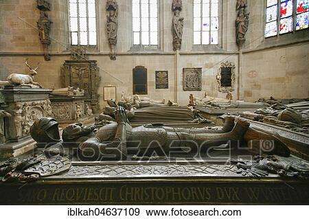 Stock Photo - Collegiate church, burial place in the choir, Tübingen, Baden Württemberg, Germany, Europe. Fotosearch