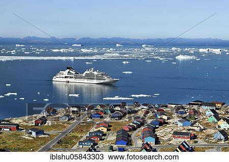 Colourful houses with views into Disko Bay to the cruise ship Seabourn Quest, Ilulissat, West Greenland, Greenland, North America View Large Photo Image Stock Image - Colourful houses with views into Disko Bay to the cruise ship Seabourn Quest, Ilulissat, West Greenland, Greenland, North America. Fotosearch