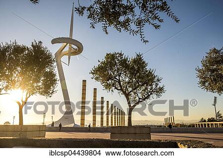 Communications tower, designed by Santiago Calatrava, Montjuic, Barcelona, Catalonia, Spain, Europe View Large Photo Image Picture - Communications tower, designed by Santiago Calatrava, Montjuic, Barcelona, Catalonia, Spain, Europe. Fotosearch