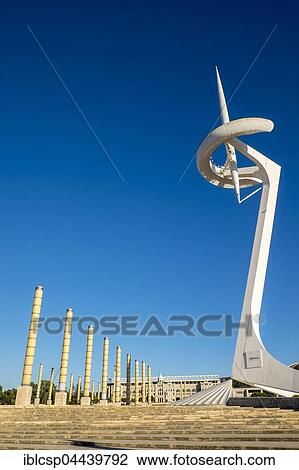 Communications tower, designed by Santiago Calatrava, Montjuic, Barcelona, Catalonia, Spain, Europe View Large Photo Image Stock Image - Communications tower, designed by Santiago Calatrava, Montjuic, Barcelona, Catalonia, Spain, Europe. Fotosearch