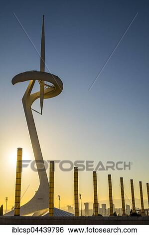 Stock Photograph - Communications tower, designed by Santiago Calatrava, Montjuic, Barcelona, Catalonia, Spain, Europe. Fotosearch