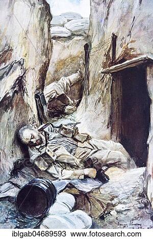 Stock Image - Conquered trench, Champagne, Illustration, 1915, France, Europe. Fotosearch