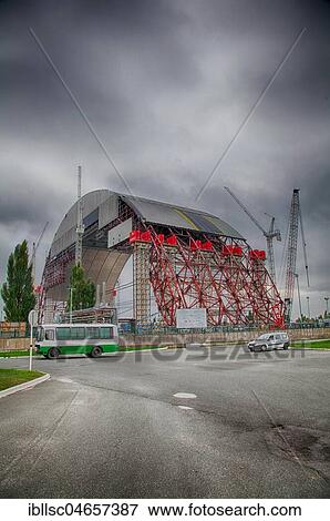 Stock Photo - Construction of the protective shell, sarcophagus for the 4th reactor block, Chernobyl, Kiev Oblast, Ukraine, Europe. Fotosearch