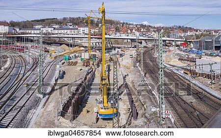Picture - Construction site, reconstruction of Ulm main station, Stuttgart 21 railway project, Ulm, Baden-Württemberg, Germany, Europe. Fotosearch