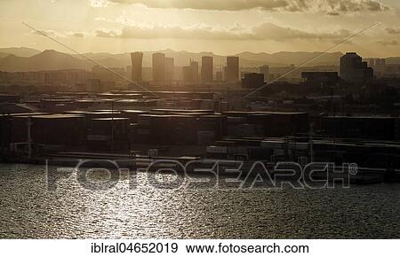 Container port in the evening light, Barcelona, Catalonia, Spain, Europe View Large Photo Image Stock Photo - Container port in the evening light, Barcelona, Catalonia, Spain, Europe. Fotosearch