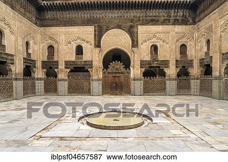 Courtyard of the Koran school Medersa Bou Inania, Fez, Morocco, Africa View Large Photo Image Stock Photo - Courtyard of the Koran school Medersa Bou Inania, Fez, Morocco, Africa. Fotosearch
