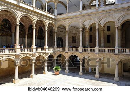 Stock Photo - Courtyard, Palace of the Normans, Palazzo Reale, Palermo, Sicily, Italy, Europe. Fotosearch