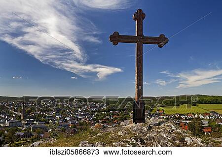 Cross on the Piusberg with view of the city, Warstein, Sauerland, North Rhine-Westphalia, Germany, Europe View Large Photo Image Stock Image - Cross on the Piusberg with view of the city, Warstein, Sauerland, North Rhine-Westphalia, Germany, Europe. Fotosearch