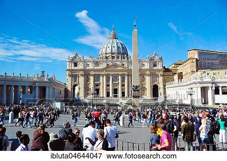 Stock Photo - Crowd at Petersplatz with St. Peter's Basilica, Rome, Italy, Europe. Fotosearch