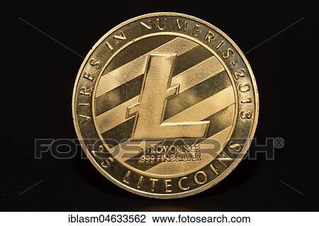 Stock Image - Cryptocurrency Lite, gold coin, studio photo, cutout, black background. Fotosearch