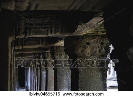 Stock Photograph - Dark Arcade Khmer Temple Ruin, Temple complex, Ta Prohm Temple, Angkor Wat, Angkor Archaeological Park, Siem Reap Province, Cambodia, Asia. Fotosearch