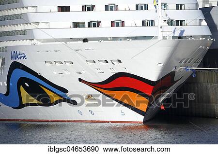 Stock Image - Detail, Cruise ship Aida Diva, Old Port, Montreal, Quebec Province, Canada, North America. Fotosearch