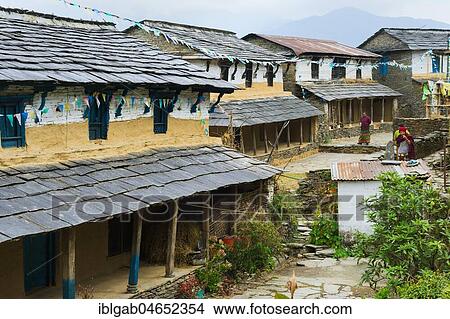 Dhampus Mountain village, Nepal, Asia View Large Photo Image Picture - Dhampus Mountain village, Nepal, Asia. Fotosearch