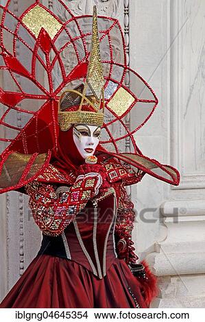 Picture - Disguised woman with Venetian mask, Carnival in Venice, Italy, Europe. Fotosearch