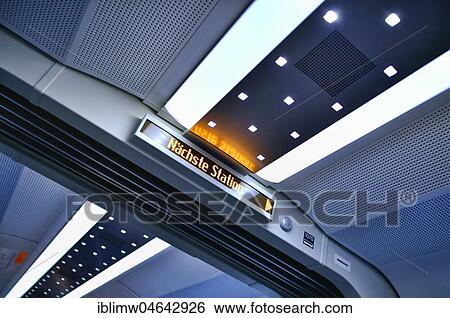Stock Photograph - Display next station, urban railway, Stuttgart, Baden-Württemberg, Germany, Europe. Fotosearch