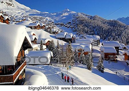 Stock Photo - District Alpmatten, snow covered, Bettmeralp, Aletsch area, Upper Valais, Valais, Switzerland, Europe. Fotosearch