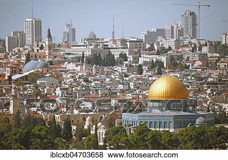 Dome of the Rock, qubbat as-sachra, Kipat Hasela, on the Temple Mount, Old Town, behind the skyline, Jerusalem, Israel, Asia View Large Photo Image Stock Photo - Dome of the Rock, qubbat as-sachra, Kipat Hasela, on the Temple Mount, Old Town, behind the skyline, Jerusalem, Israel, Asia. Fotosearch