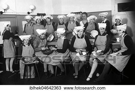 Stock Image - Education, Home economics, School of home economics, group of schoolgirls, 1930s, Germany, Europe. Fotosearch