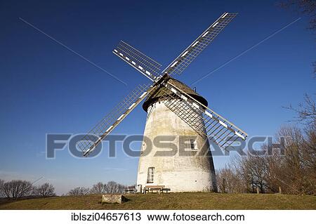 Stock Image - Egelsbergmühle, historical windmill, Krefeld, Lower Rhine, North Rhine-Westphalia, Germany, Europe. Fotosearch